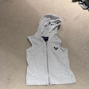 True Religion Light Gray Zip-Up Sleeveless Hoodie